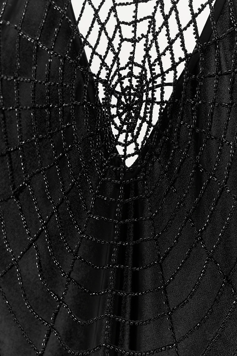 LIMITED EDITION SATIN EFFECT SPIDERWEB BACK DRESS
