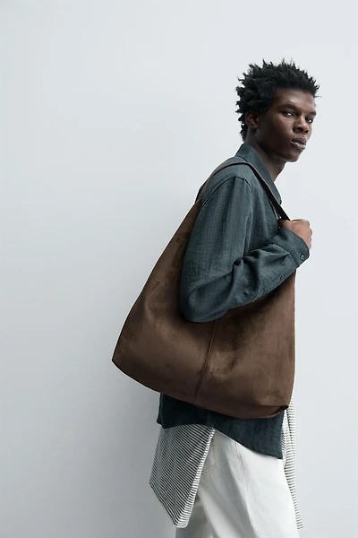 SPLIT LEATHER EFFECT SHOPPER BAG