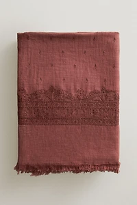 LINEN AND COTTON BLANKET WITH EMBROIDERY