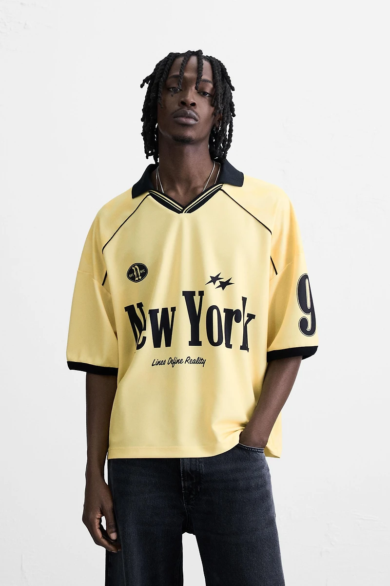 RETRO FOOTBALL PRINT POLO SHIRT