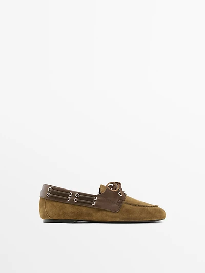 Chaussure bateau en cuir combiné