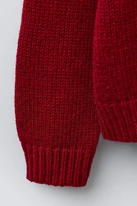 AGES 7-12 / WOOL BLEND KNIT SWEATER WITH EMBROIDERED BEAR