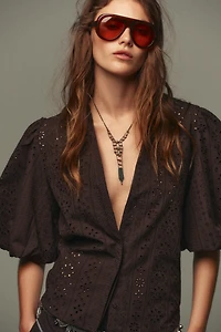 PUFF SLEEVE SHIRT WITH PERFORATED EMBROIDERY