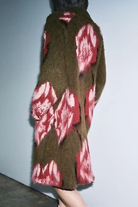 BRUSHED-EFFECT JACQUARD KNIT COAT