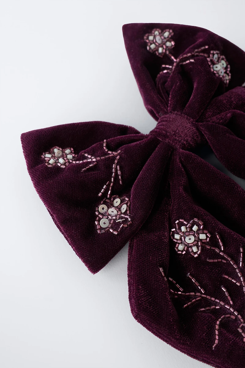 VELVET SEQUIN BOW BARRETTE
