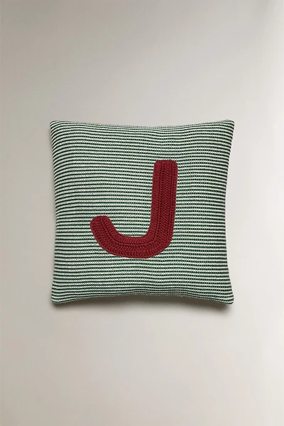 CHILDREN'S EMBROIDERED LETTER J THROW PILLOW