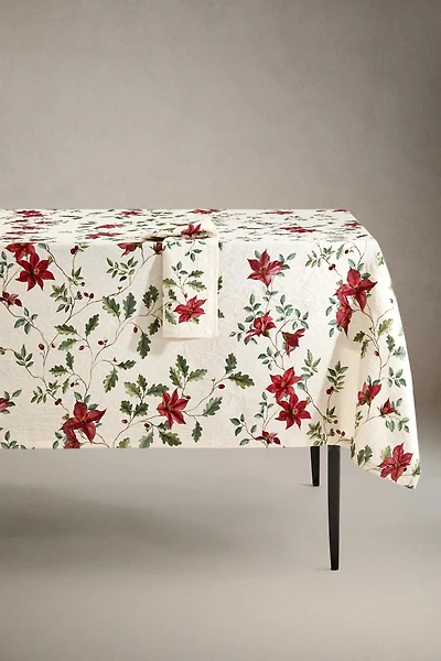CHRISTMAS FLORAL JACQUARD COTTON TABLECLOTH