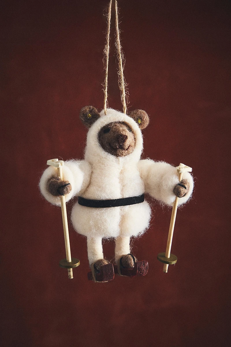 WOOL SKIING BEAR CHRISTMAS TREE ORNAMENT