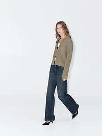 Mercerised cotton cardigan with horn button detail