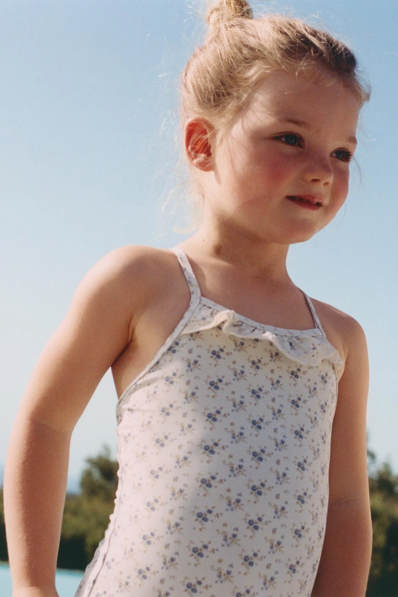 2-6 YEARS/ LACE TRIM FLORAL SWIMSUIT