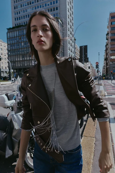 VESTE DE MOTARD EN MATIÈRE SYNTHÉTIQUE