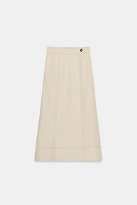 LINEN BLEND WRAP MIDI SKIRT