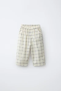 PANTALON BAGGY À CARREAUX AVEC COTON ET LIN