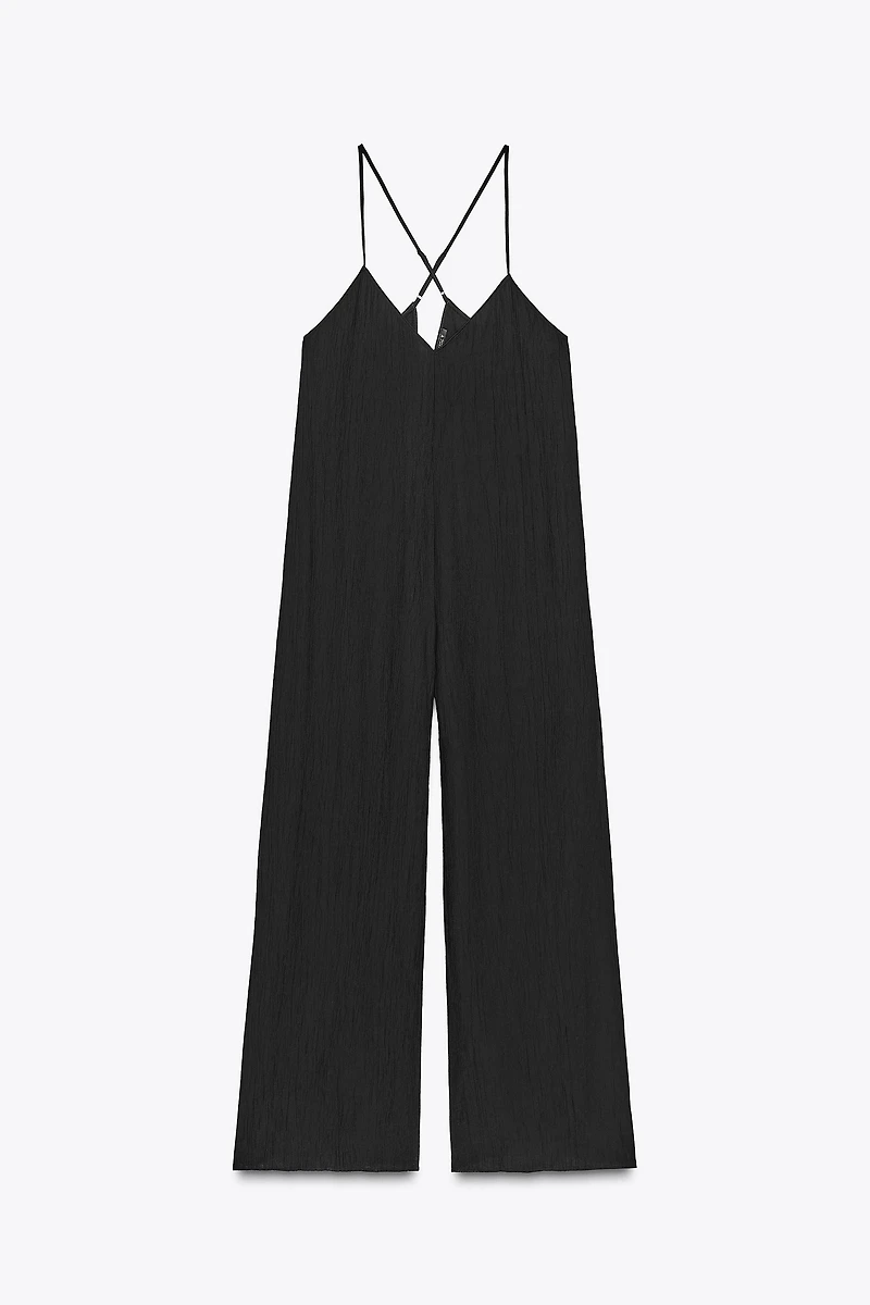 TEXTURED FLOWY LONG JUMPSUIT