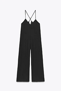 TEXTURED FLOWY LONG JUMPSUIT