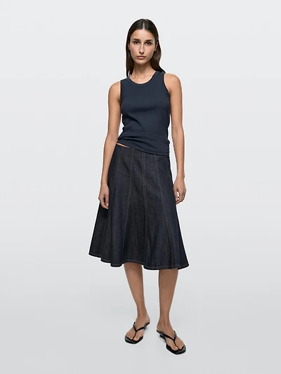 Jupe midi denim à godets