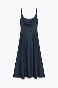 CONTRAST PIPING LINEN MIDI DRESS