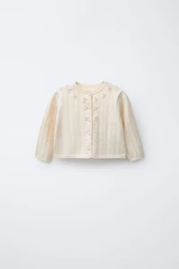 OPENWORK AND EMBROIDERED KNIT CARDIGAN