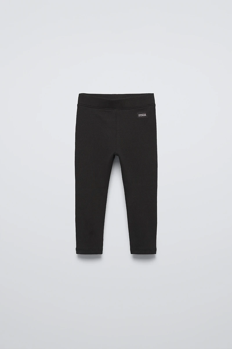LABEL DETAIL RIBBED LEGGINGS