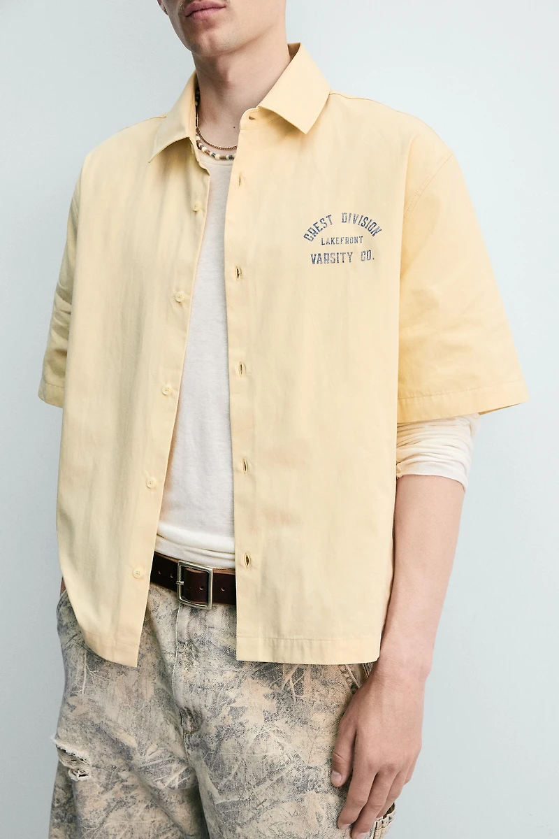 PRINTED TEXT BOXY FIT SHIRT
