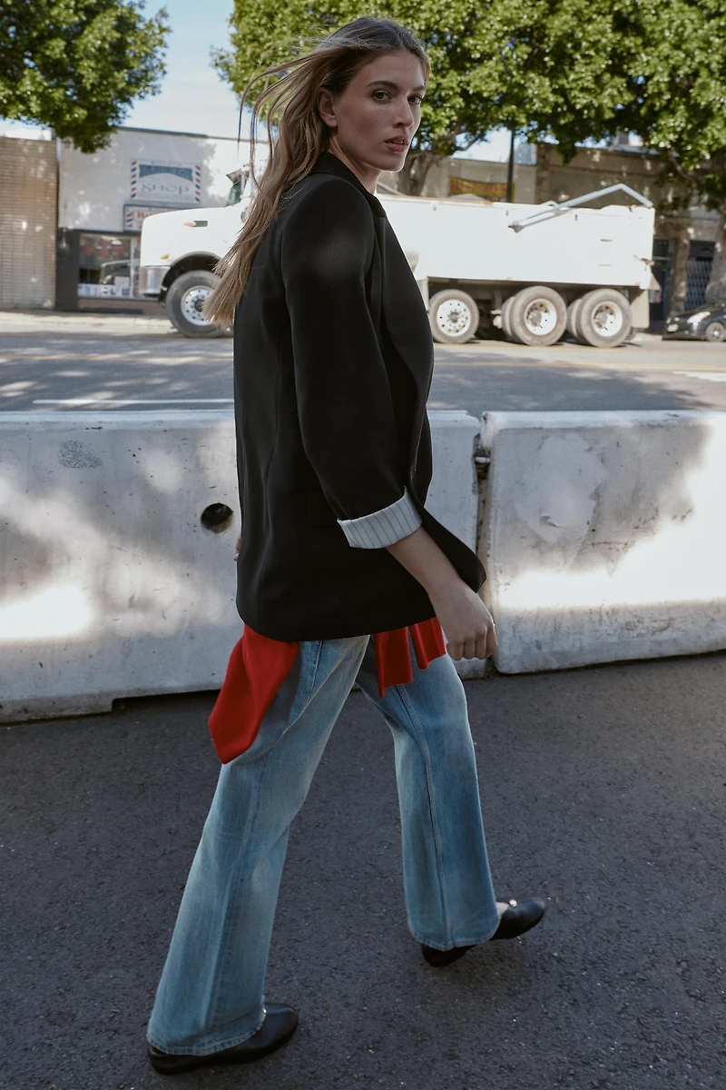 ROLL-UP SLEEVE PRINTED CUFF BLAZER
