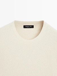 Textured cotton blend knit sweater