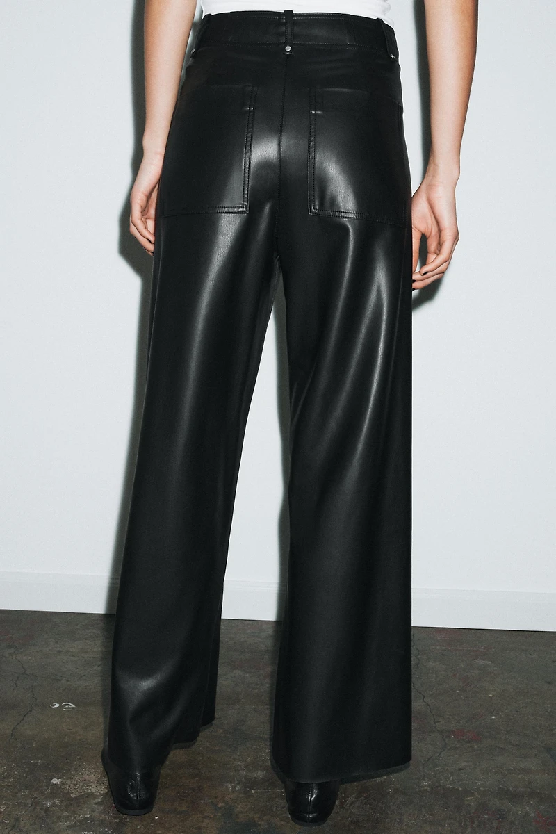 ZW COLLECTION FAUX LEATHER TAILORED WIDE LEG PANTS