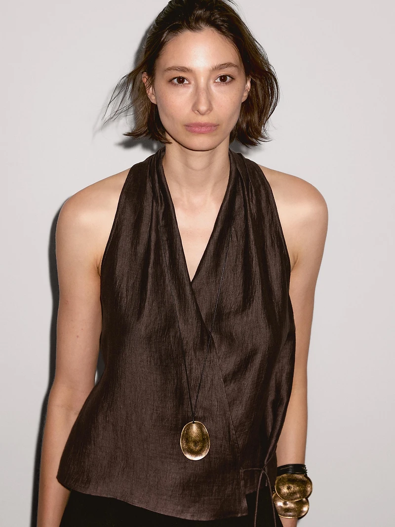 Linen blend crossover halter top