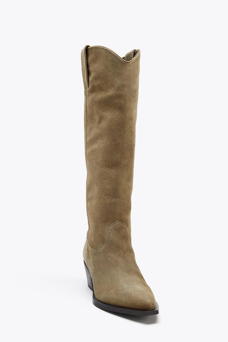 SPLIT LEATHER HIGH-HEELED BOOTS