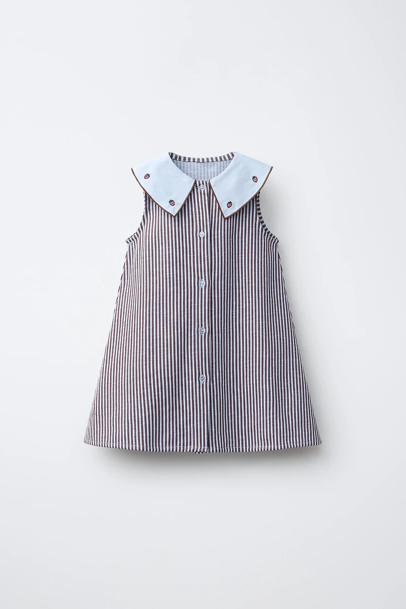 ROBE À RAYURES COL BRODÉ