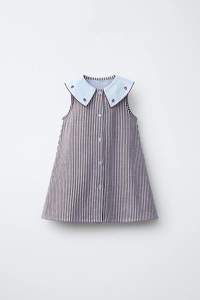 EMBROIDERED COLLAR STRIPED DRESS