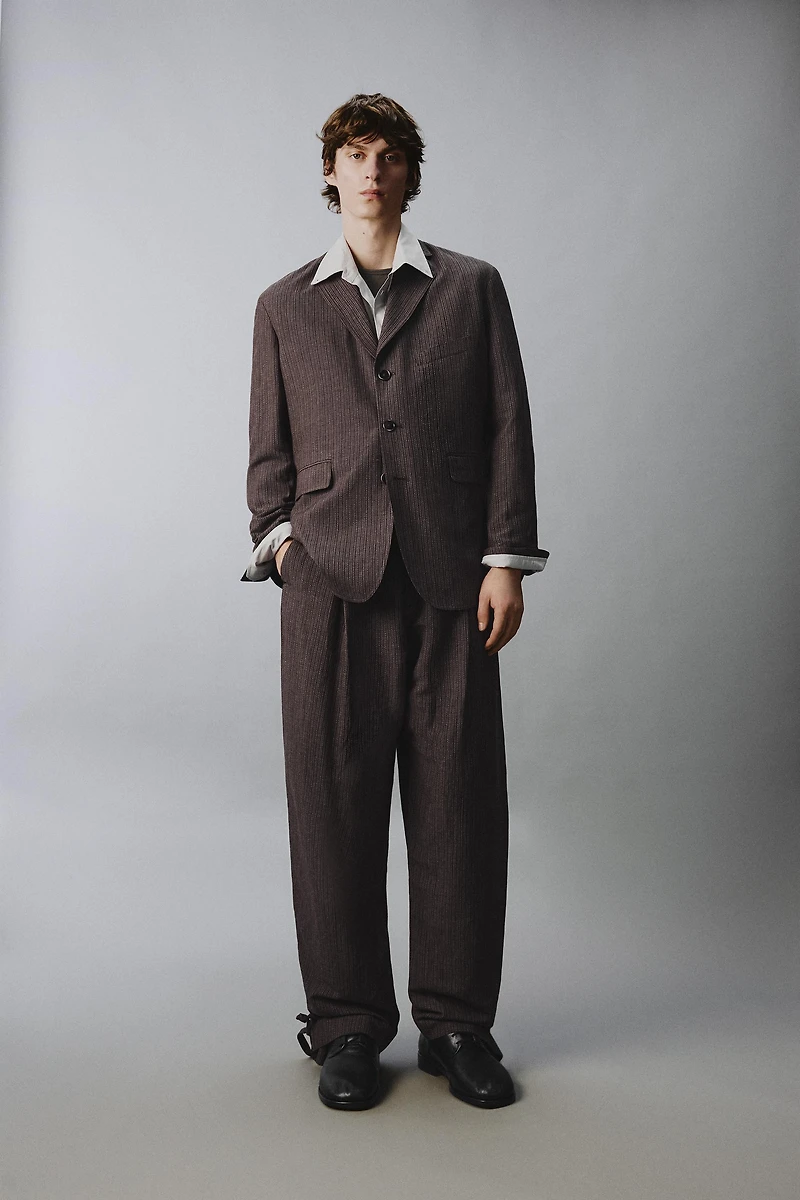 STRIPED VISCOSE - LINEN SUIT JACKET