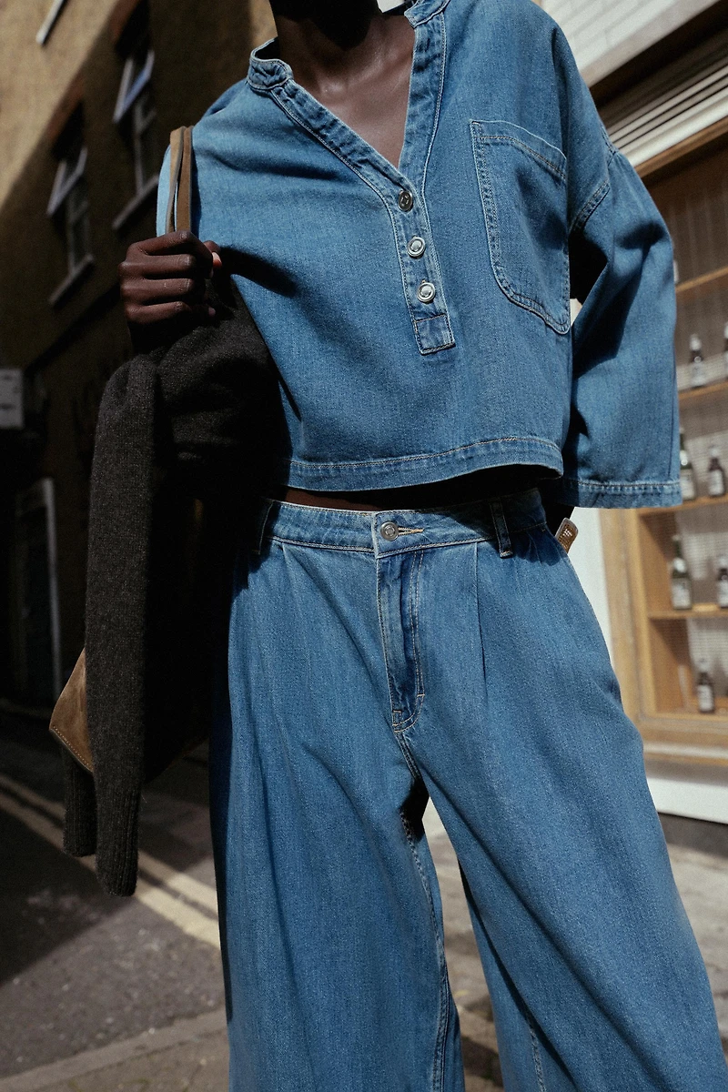 MANDARIN COLLAR DENIM SHIRT