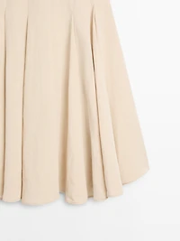 Flounce linen blend midi skirt