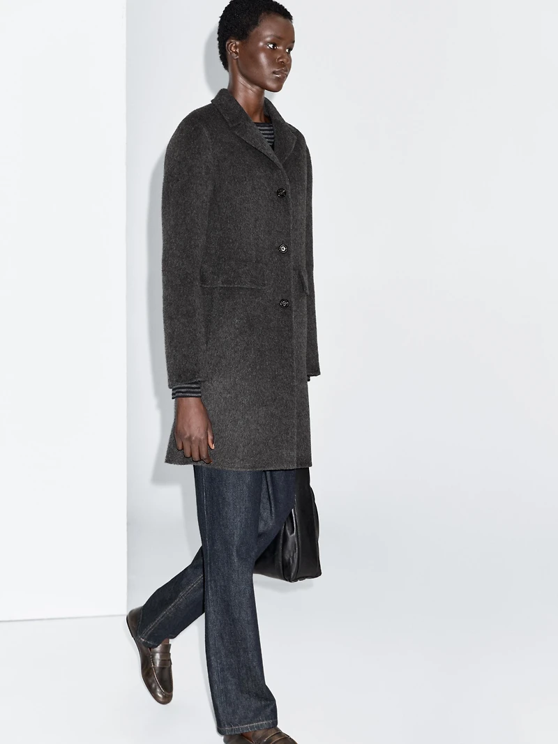 Manteau mi-long à revers en laine mélangée