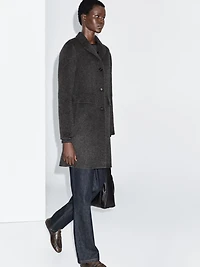 Manteau mi-long à revers en laine mélangée
