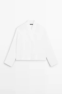 Flowing linen blouse with surplice neckline
