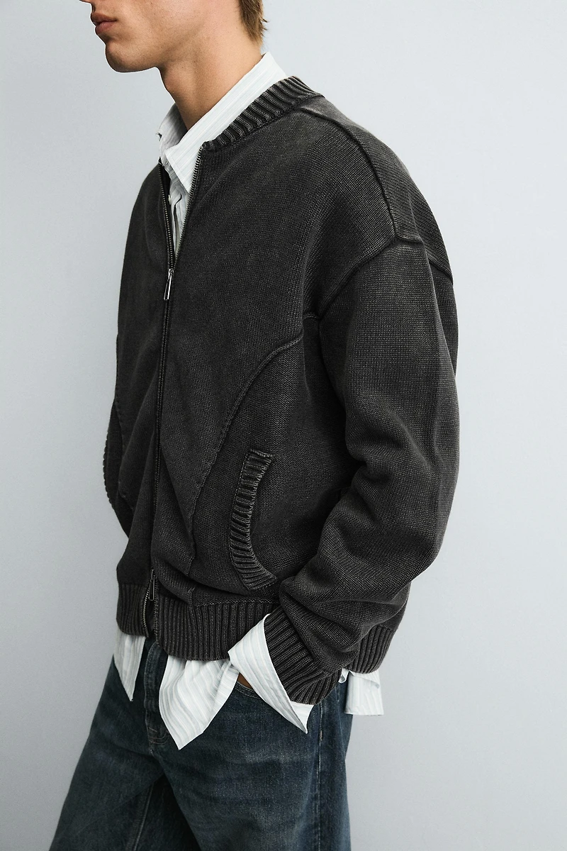 WASHED KNIT BOMBER JACKET