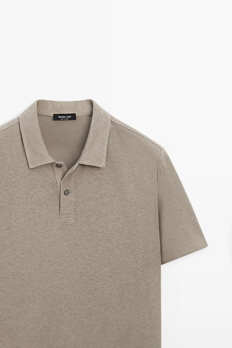 Linen and cotton short sleeve polo shirt