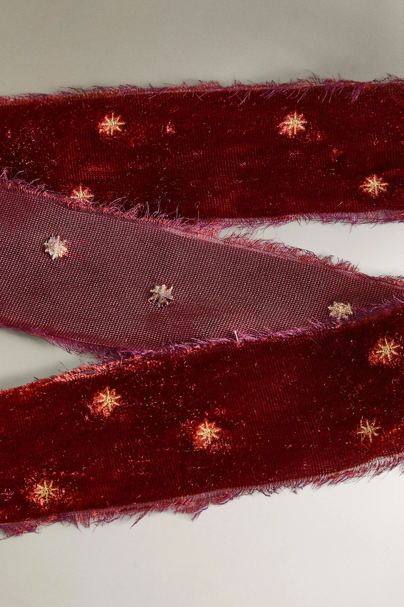 EMBROIDERED VELVET CHRISTMAS GIFT WRAPPING RIBBON