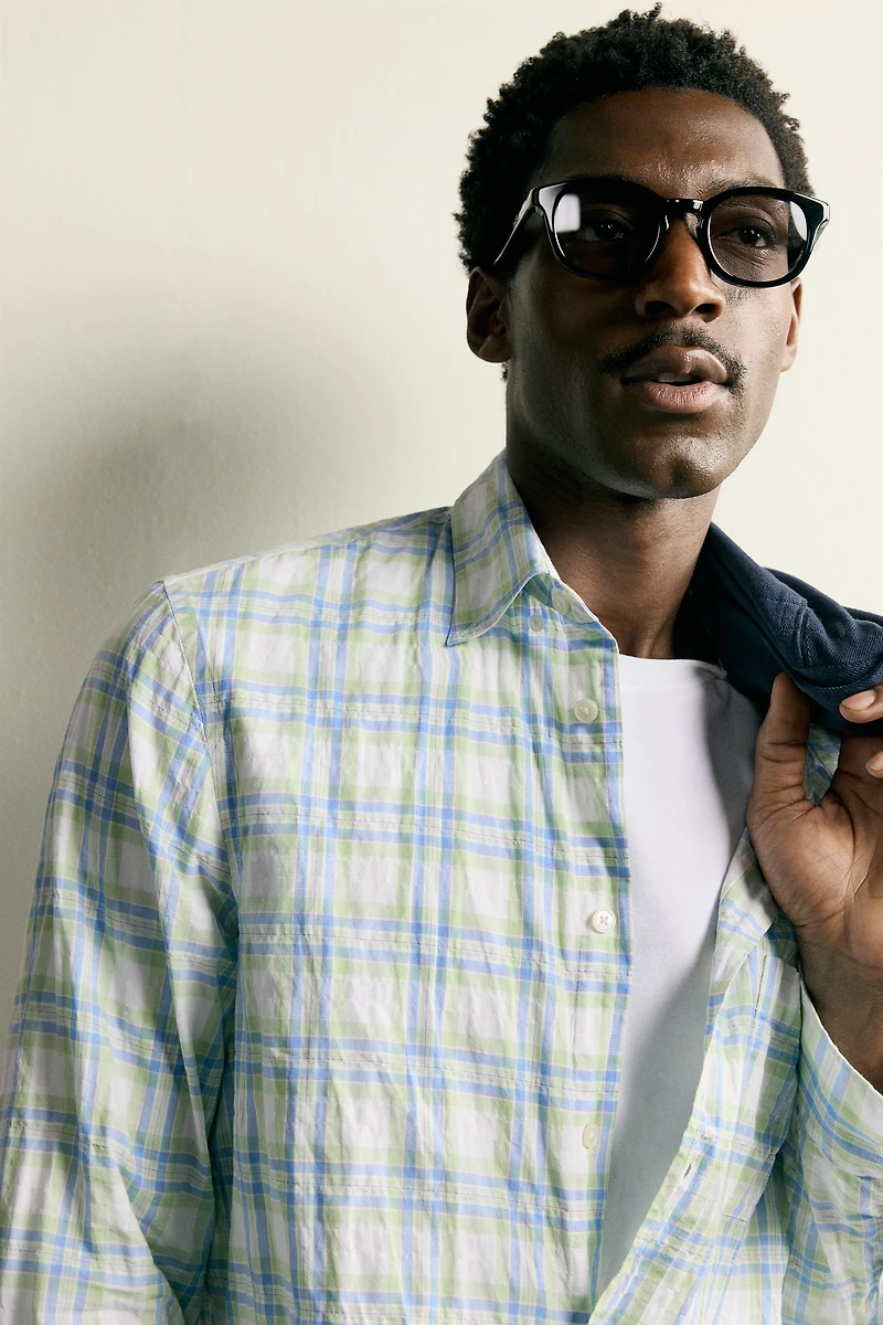 CHEMISE REGULAR FIT À CARREAUX EFFET FROISSÉ