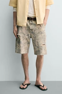 BERMUDA RELAXED FIT IMPRIMÉ ABSTRAIT DÉLAVÉ