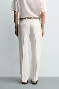 PANTALON À PLIS DE COSTUME 100 % LIN