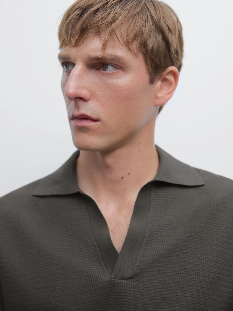 Knit V-neck polo shirt