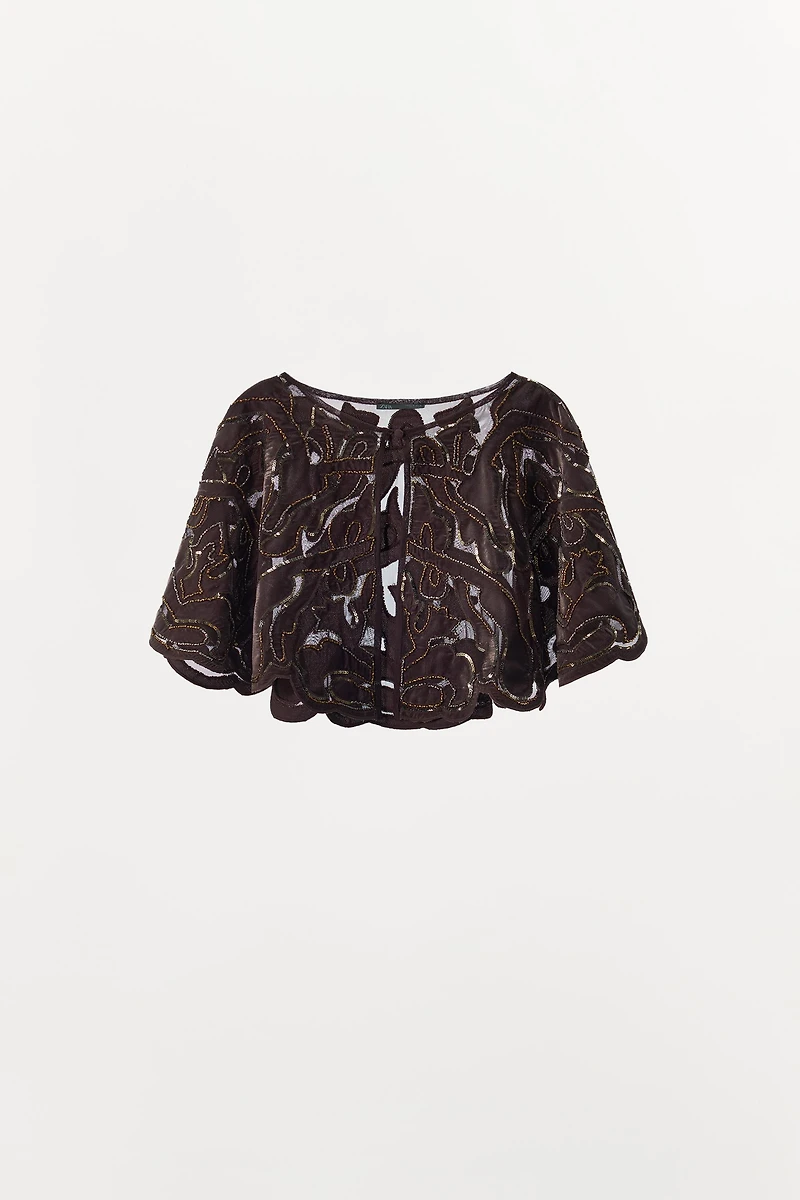 COMBINATION VELVET BEADED SEQUIN CAPE