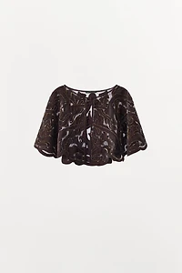 COMBINATION VELVET BEADED SEQUIN CAPE