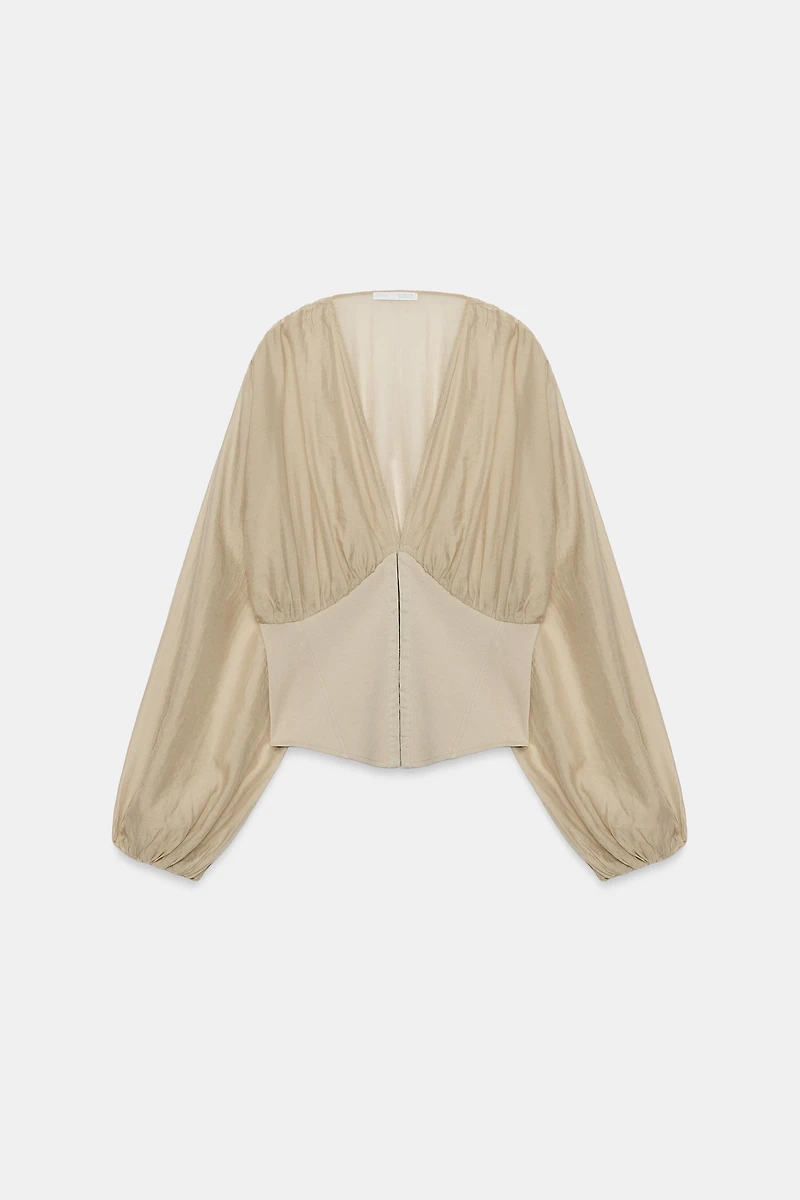 MIXED FABRIC CORSET TOP