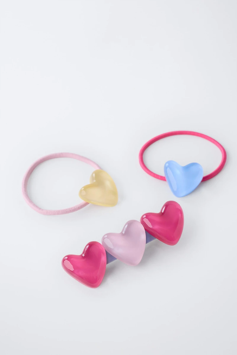 PACK OF HEART BARRETTE AND HAIR TIES