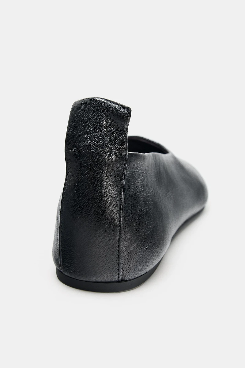 SQUARE TOE LEATHER BALLET FLATS