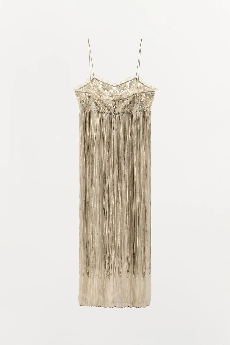 EMBROIDERED FRINGE COMBINATION DRESS